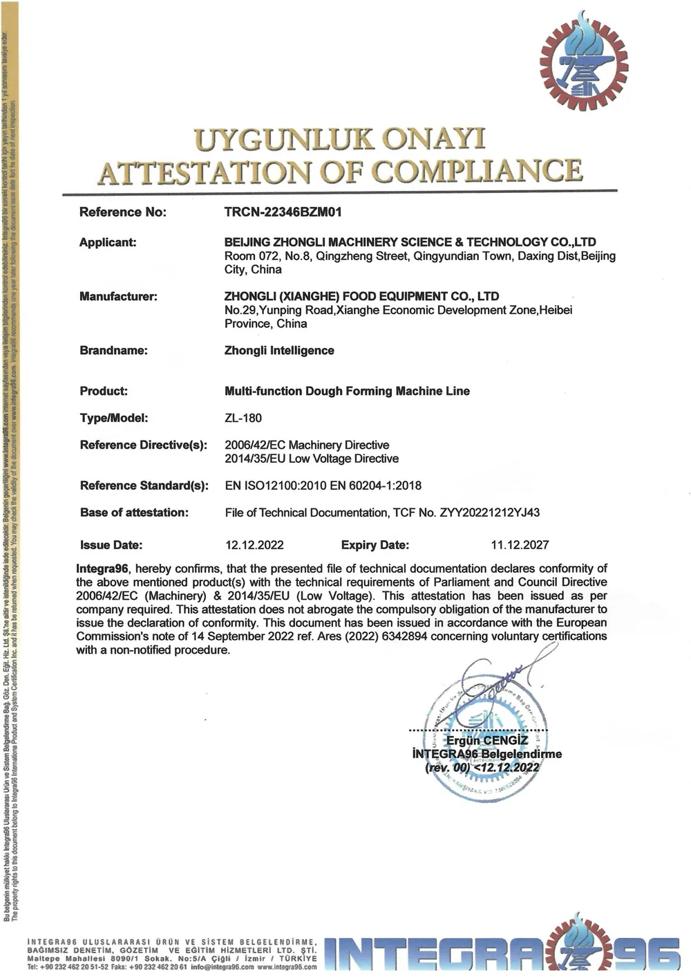 CE Certification (Machinery)